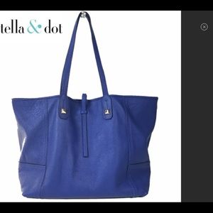 NWT Paris Leather Tote in cobalt-dust bag